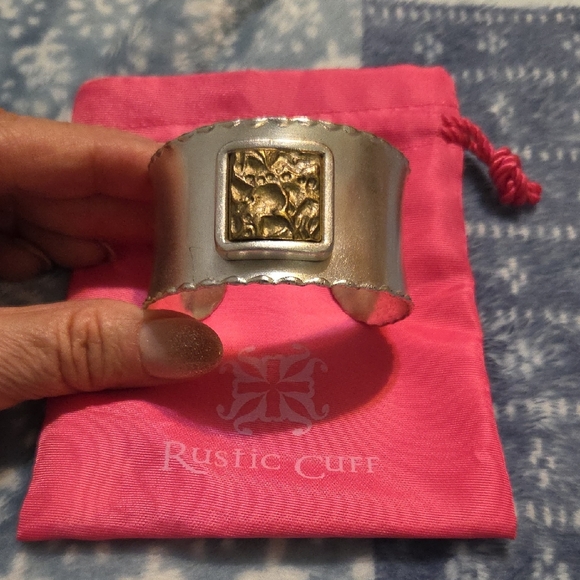 Rustic Cuff Jewelry - Rustic Cuff Silver Bracelet with Gold Detail